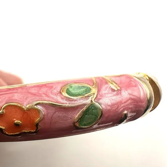 Pink Green Cloisonné Bracelet Jewelry Mark Enamel Preppy Statement Bangle - Picture 5 of 9